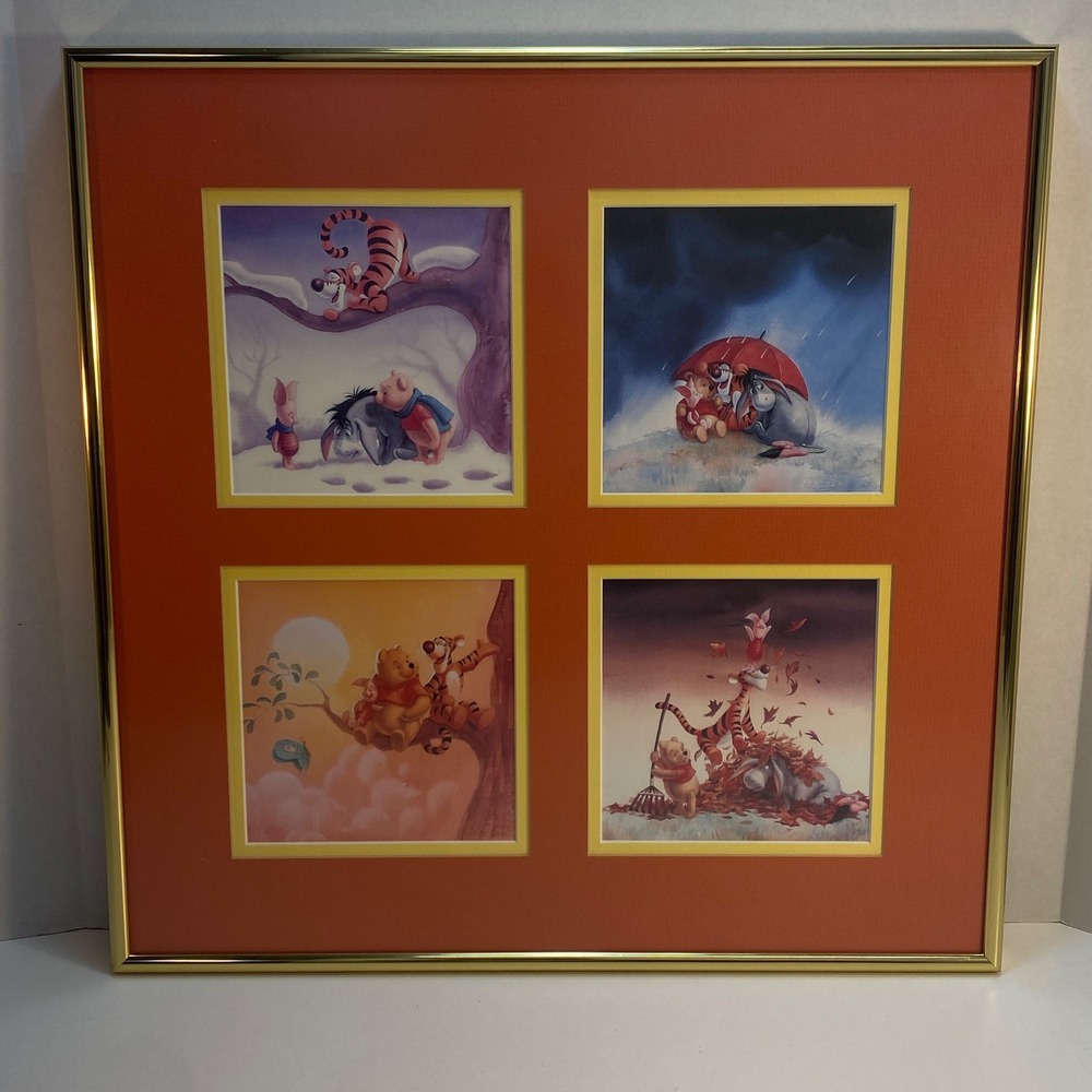 Winnie the Pooh Framed Art Matted Prints Tigger Eeyore Piglet Decor Four Seasons